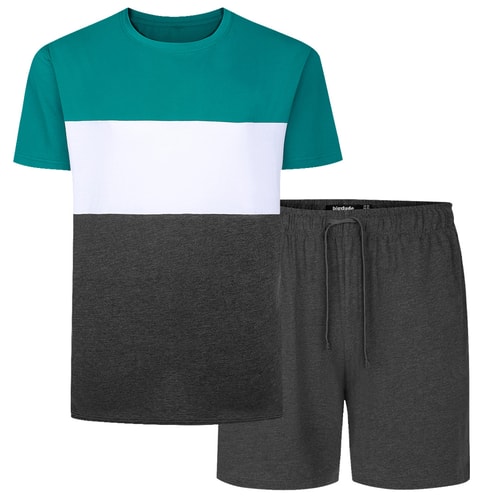 Bigdude Cut And Sew PJ Set Teal/White/Charcoal