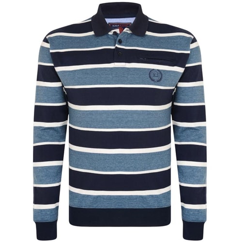 KAM Stripe Polo Sweater Navy