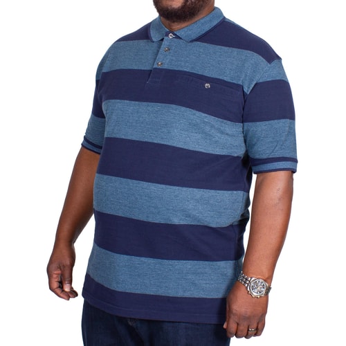KAM Rugby Stripe Polo Shirt Denim