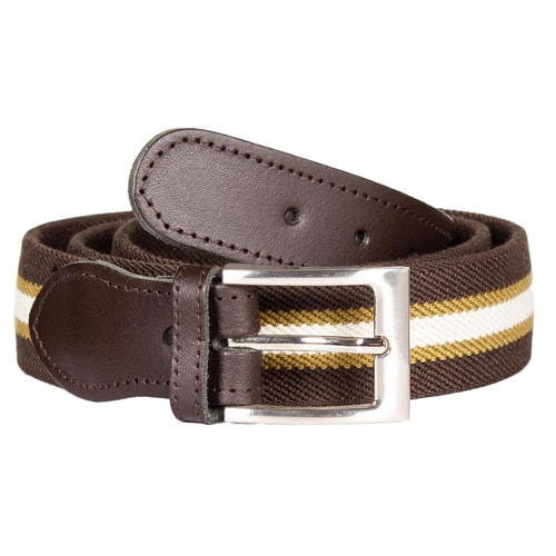 John King Warwick Elasticated Belt Brown Stripe