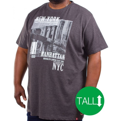 D555 Wesley New York Print T-Shirt Charcoal Tall