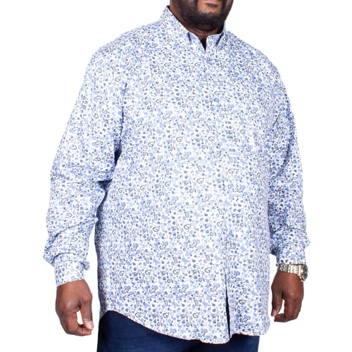 Espionage Long Sleeve Paisley Print Shirt Blue/White