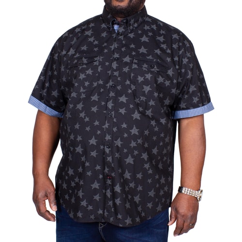 KAM Star Print Short Sleeve Shirt Charcoal