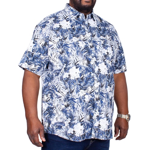 KAM Floral Print Short Sleeve Shirt Navy