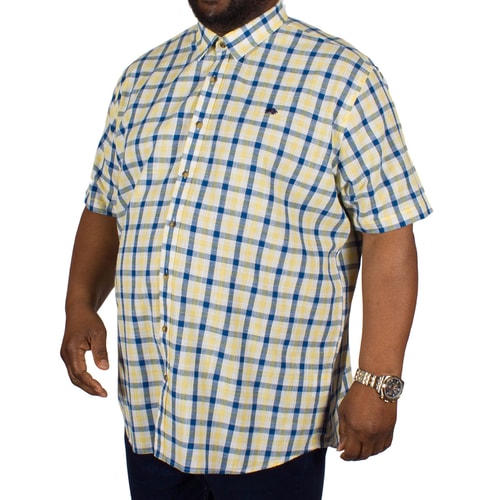 Raging Bull Yellow Short Sleeve Linen Look Check Shirt