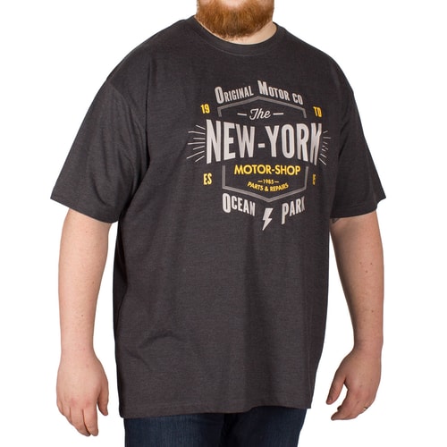 KAM Jeans New York Print T-Shirt Charcoal