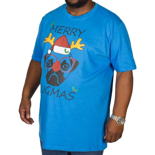 D555 Pugmas Print T-Shirt Blue