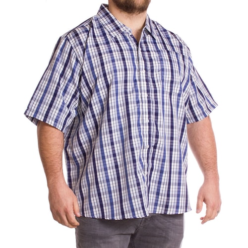Pierre Roche Short Sleeve Royal Blue Check Shirt