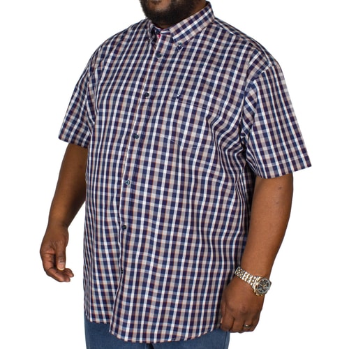 KAM Short Sleeve Retro Check Shirt Navy