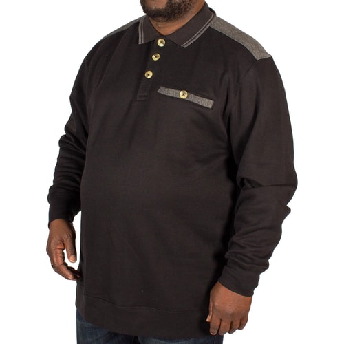 KAM Tipped Collar Polo Sweater Black