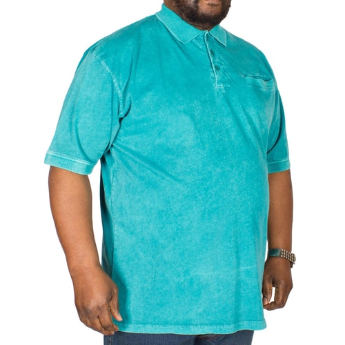 KAM Acid Wash Polo Shirt Teal