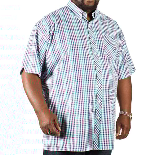 Espionage Short Sleeve Gingham Check Shirt Navy/Green/Grape