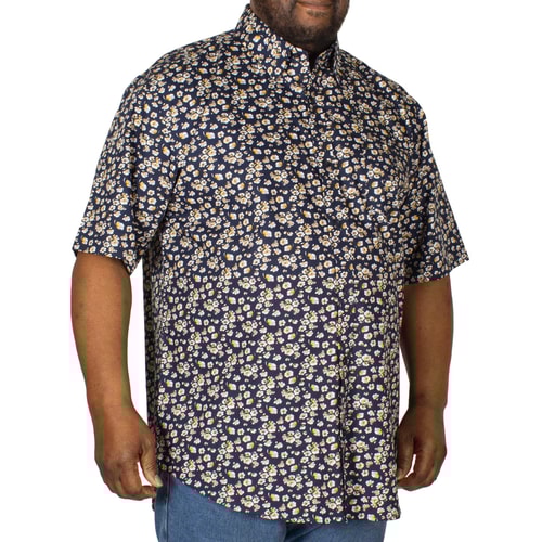 Espionage Floral Print Short Sleeve Shirt Navy