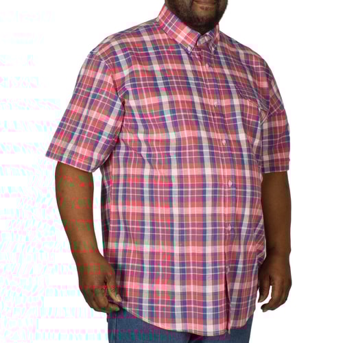 Espionage Check Short Sleeve Shirt Coral/Blue