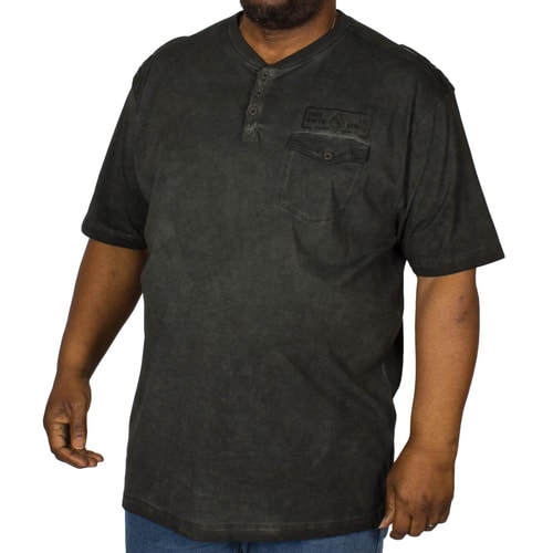 KAM Button Acid Wash T-Shirt Black