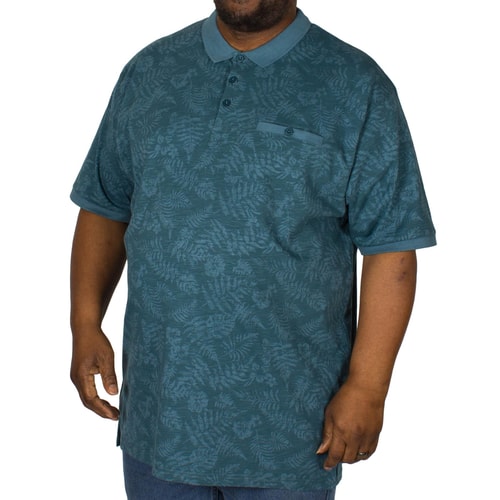 KAM Leaf Print Polo Shirt Denim