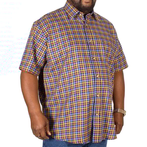 Cotton Valley Short Sleeve Twill Check Shirt Blue/Tan