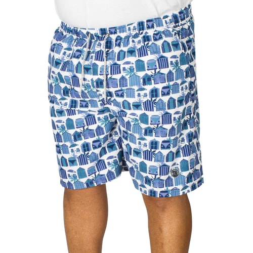 Espionage Beach Hut Print Swim Shorts Blue/White