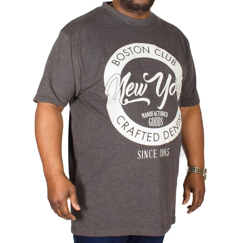 KAM Boston New York Print T-Shirt Charcoal