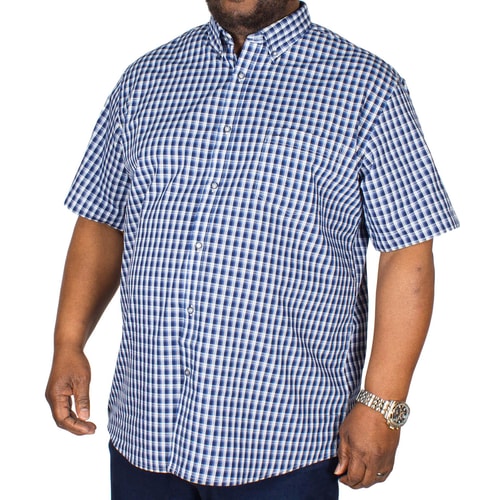 KAM Short Sleeve Classic Check Shirt Navy