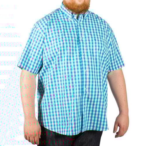 Cotton Valley Short Sleeve Turquoise/White Check Shirt