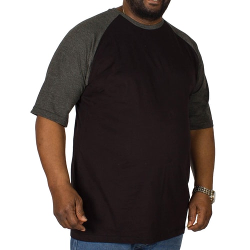 Bigdude Contrast Raglan Sleeve T-Shirt Black/Charcoal