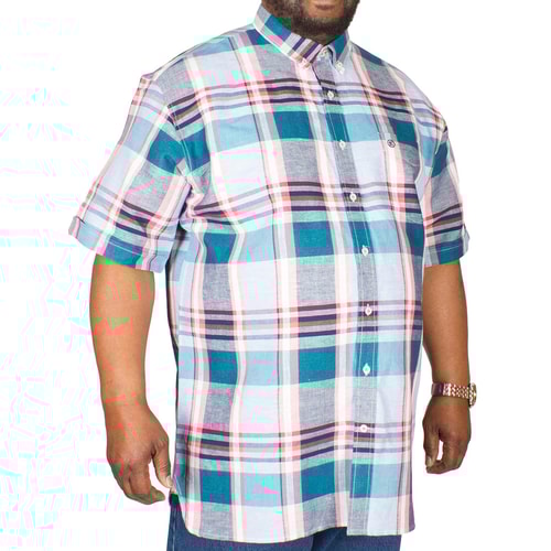 Espionage Linen Check Shirt Coral/Turquoise