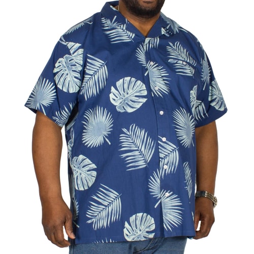 Espionage Leaf Print Short Sleeve Shirt Blue