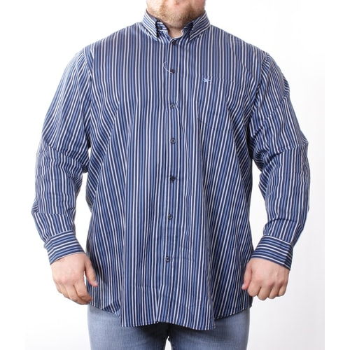 Oakman Navy Tonal Multi Stripe Shirt
