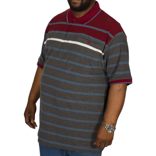 KAM Stripe Polo Shirt Burgundy