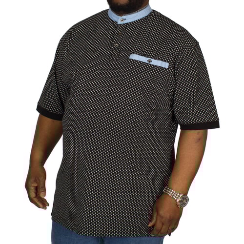 KAM Anchor Grandad Collar Polo Shirt Black