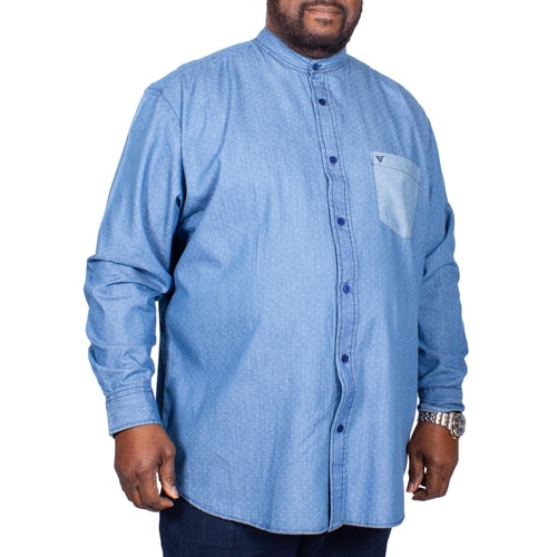 Cotton Valley Grandad Collar Long Sleeve Shirt Denim
