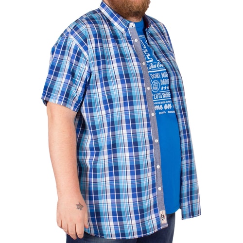 D555 Pearce Short Sleeve Check Shirt & T-Shirt Combo Blue