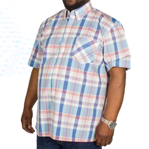 KAM Check Short Sleeved Shirt Red/Sky