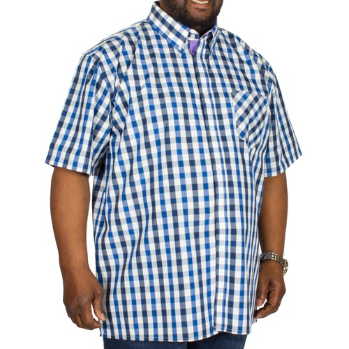 KAM Check Short Sleeved Shirt Black/Navy