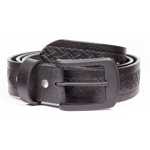 Denis Leather Woven Detail Belt Black