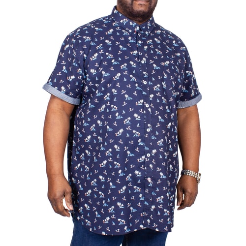 D555 Davian Printed Short Sleeve Shirt Navy