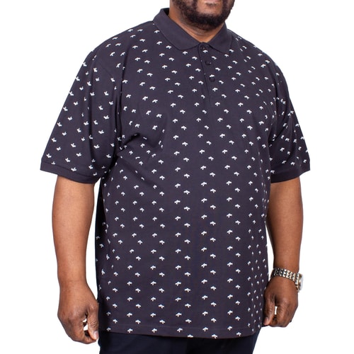 KAM Palm Printed Polo Shirt Navy