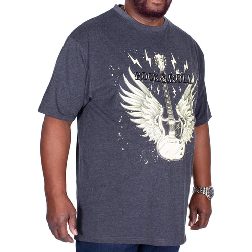 KAM Rock N Roll Guitar Printed T-Shirt Charcoal