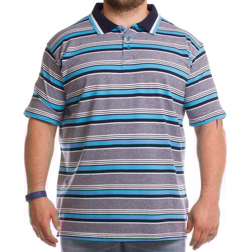 Cotton Valley Engineered Stripe Polo Shirt Blue