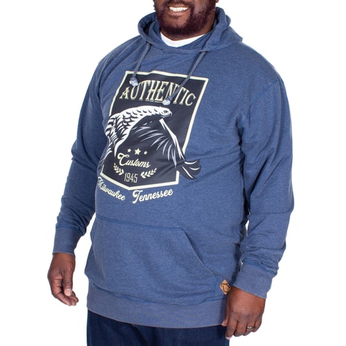 KAM Printed Washed Hoody Blue