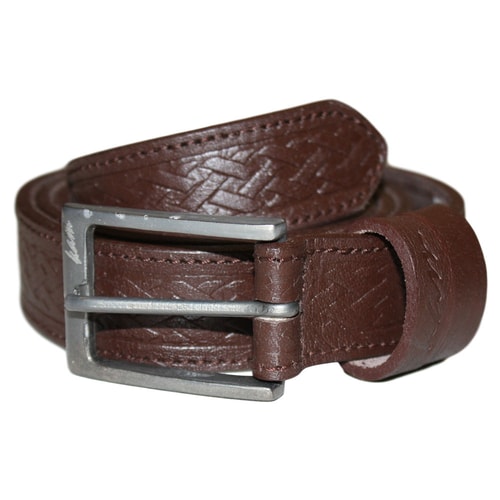 KAM Leather Basket Weave Pattern Belt Brown