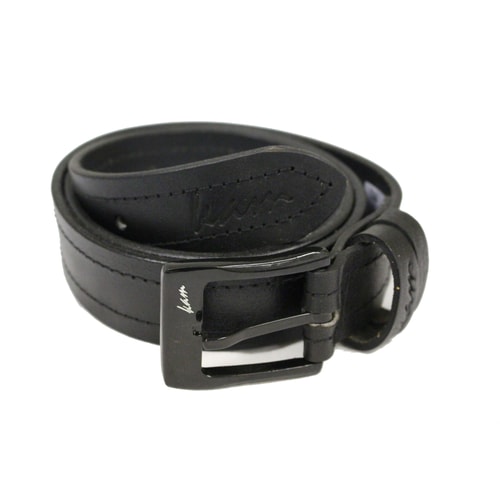 KAM Leather Stitch Pattern Belt Black