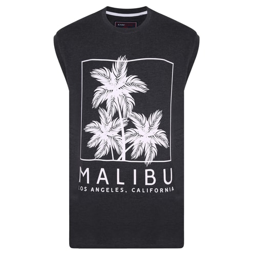 KAM Malibu Print Sleeveless T-Shirt Charcoal