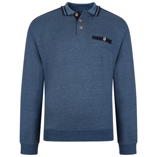 KAM Tipped Collar Polo Sweater Denim