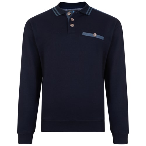 KAM Tipped Collar Polo Sweater Navy