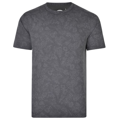 KAM Floral Print Slub T-Shirt Charcoal