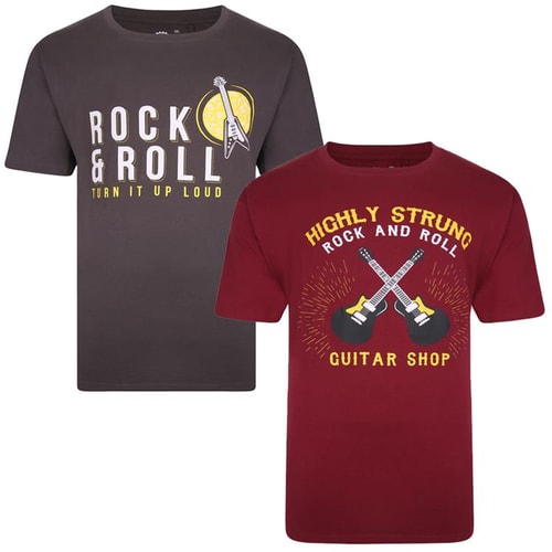 KAM Twin Pack Rock N Roll Tee Charcoal Burgundy