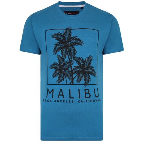 KAM Malibu Print Marl T-Shirt Turk Blue