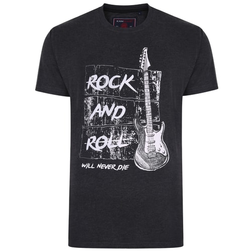 KAM Guitar Print Marl T-Shirt Charcoal